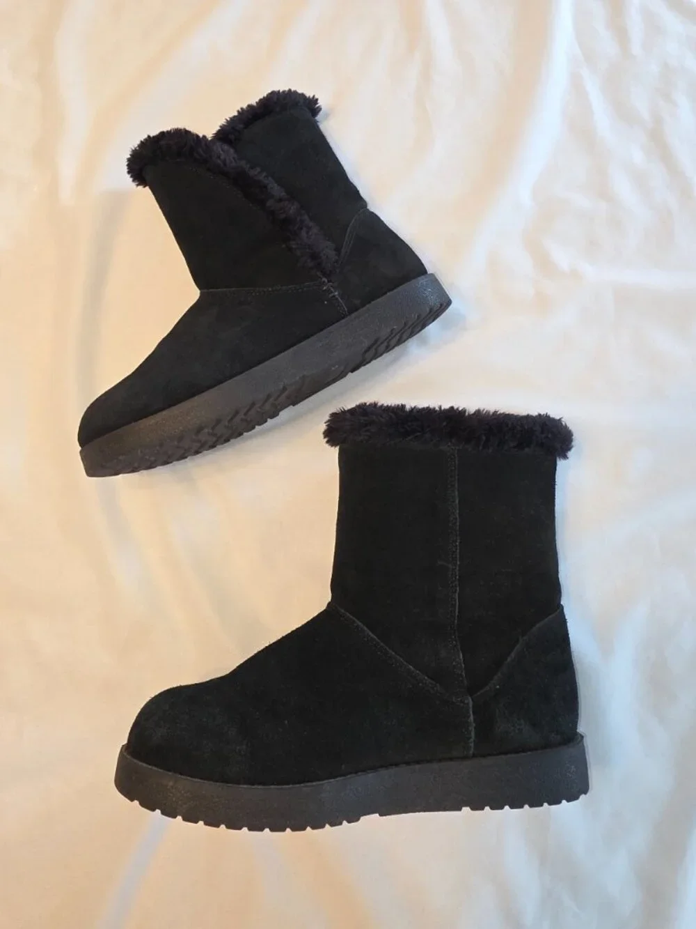 Black Suede Boots Faux Fur Lining Warm Cozy Winter Womens Sz 7 Shoes